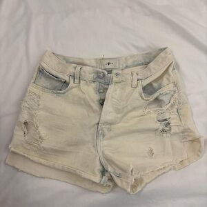 7 For All Mankind White Jean Shorts Distressed Raw-Edge